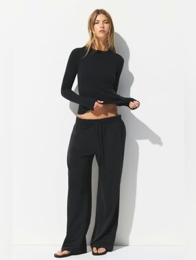 NWT Skims Cotton Jersey Wide Leg Pant Black size M